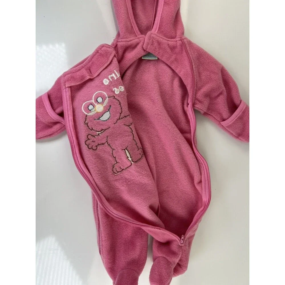 Vintage Sesame Beginnings Size 3/6 M Fleece Hooded Romper Elmo Loved You Kids